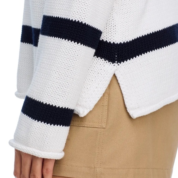 AQUA Cotton Drop Shoulder Crewneck Striped Sweater – White/Black, M, NWT - Picture 5 of 6